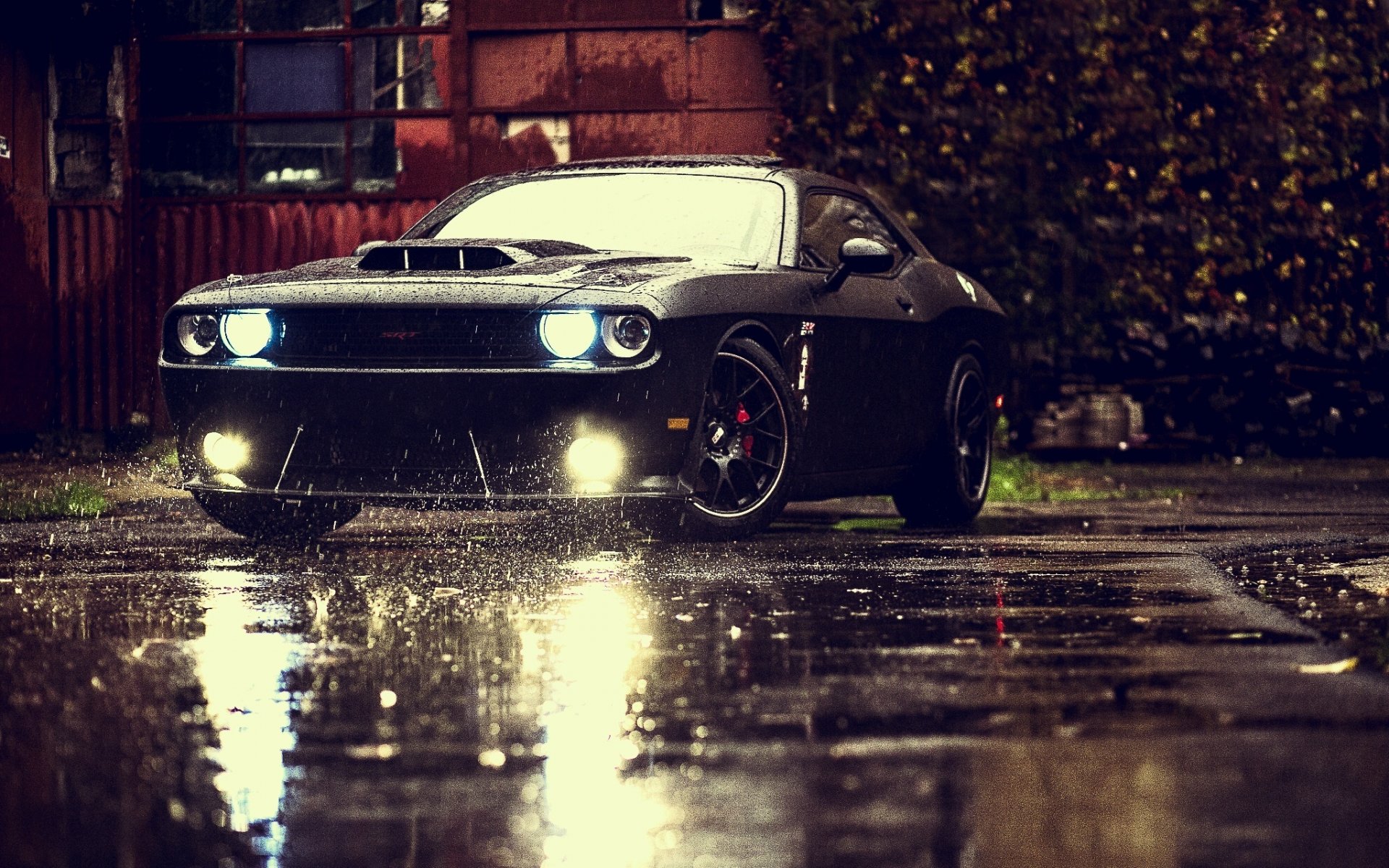 esquivar challenger cien lluvia músculo coche negro luz tuning frente