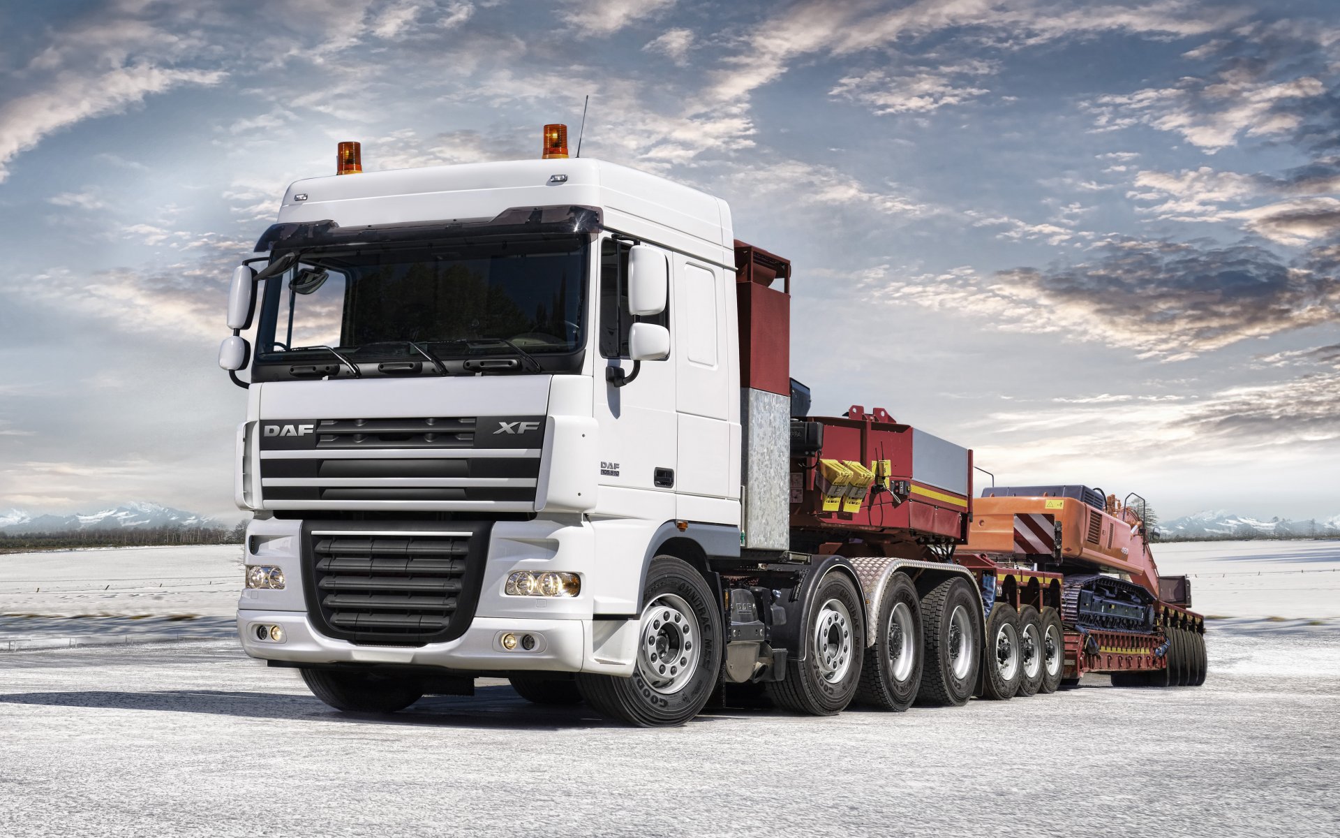 daf xf105 camion blanc rouge papier peint daf ixef105 tracteur remorque pelle