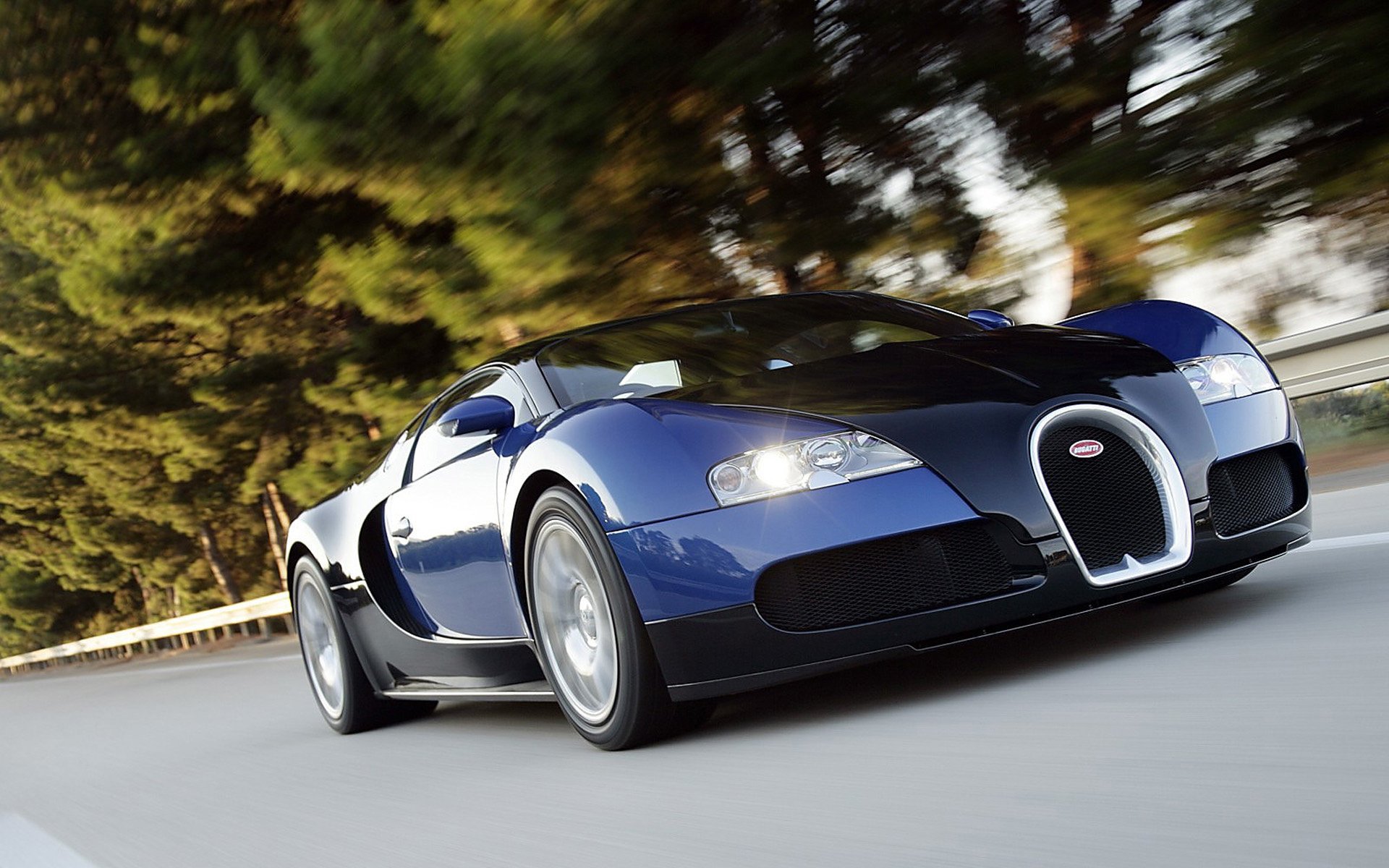 bugatti veyron superdeportivo velocidad carretera negro y azul