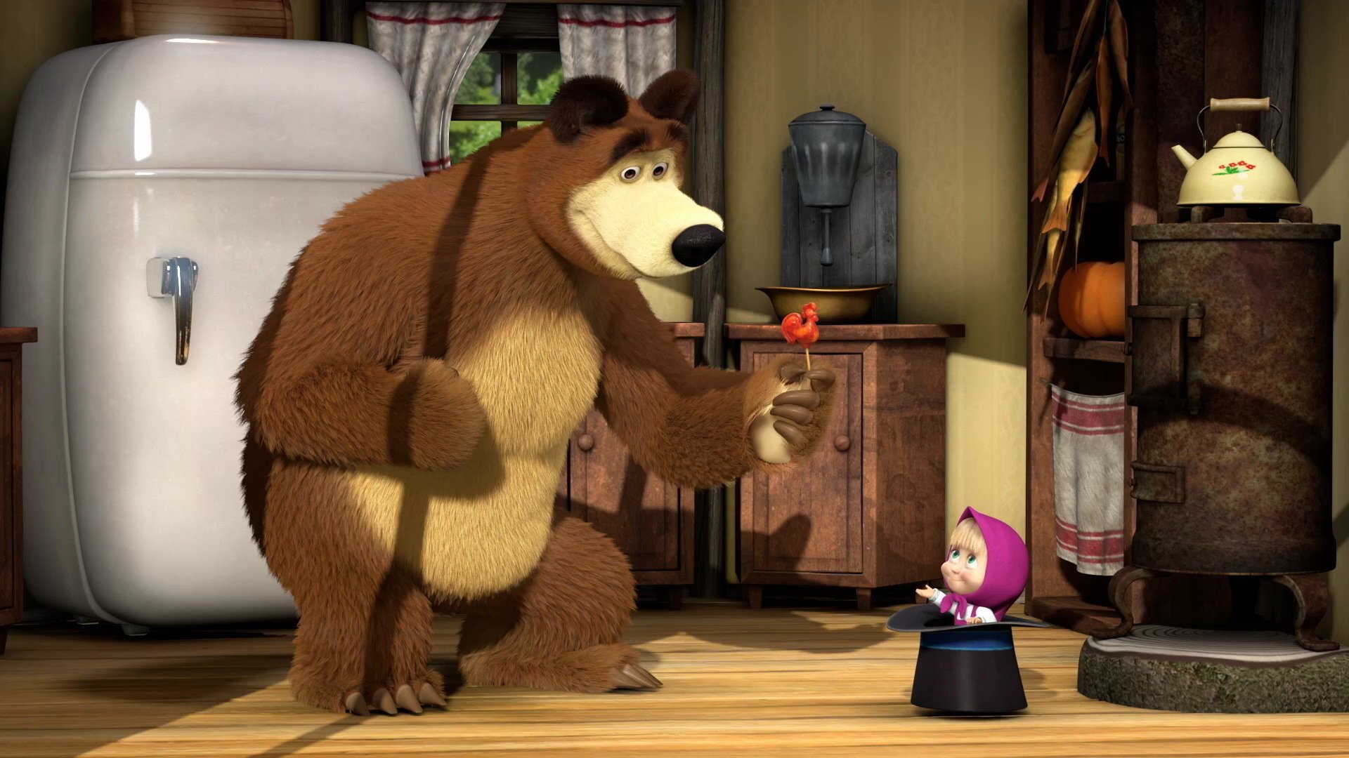 cartoon lutscher kühlschrank zylinder mascha und bär