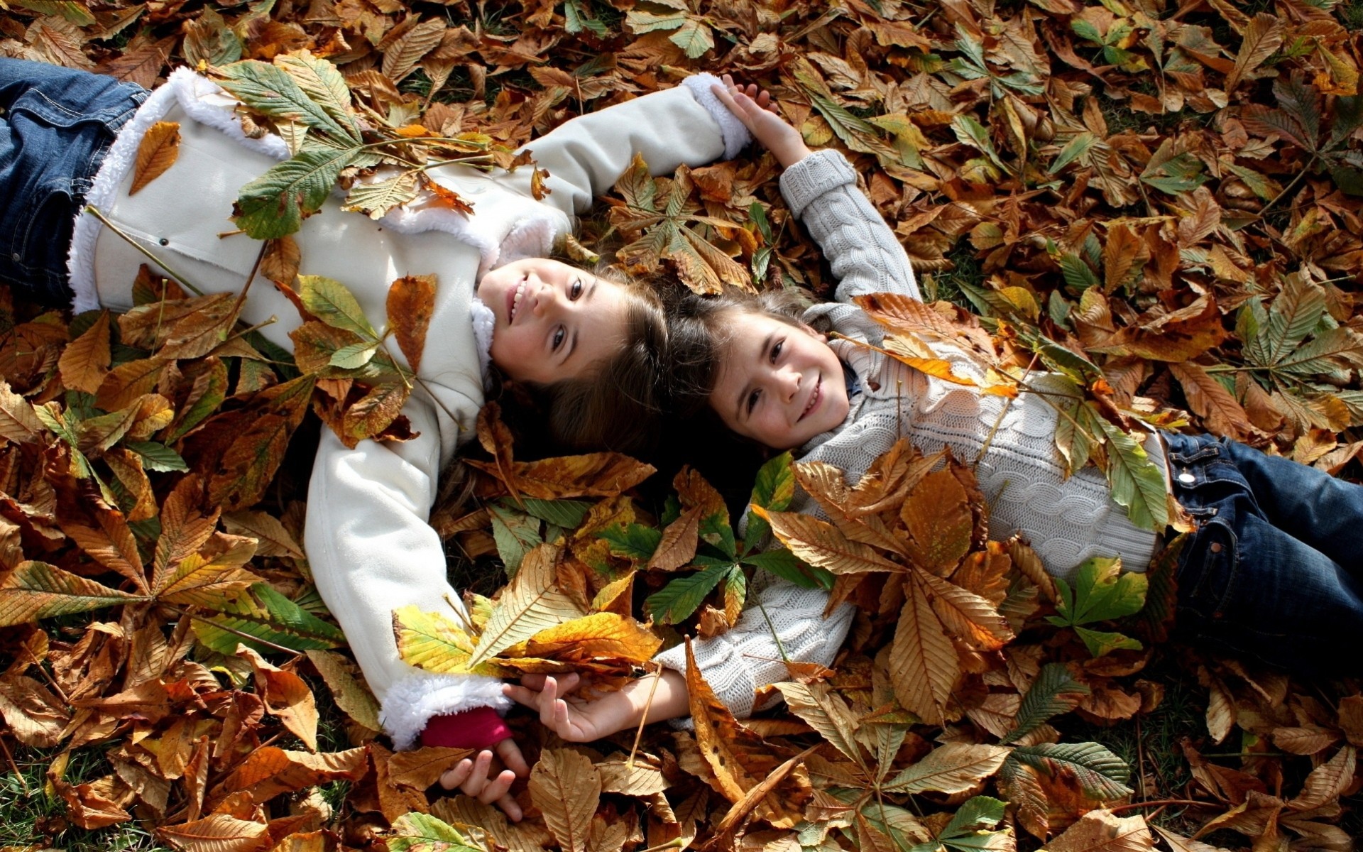 laub gesicht freundinnen kinder augen spiel mädchen frauen freude stimmung herbst spaß