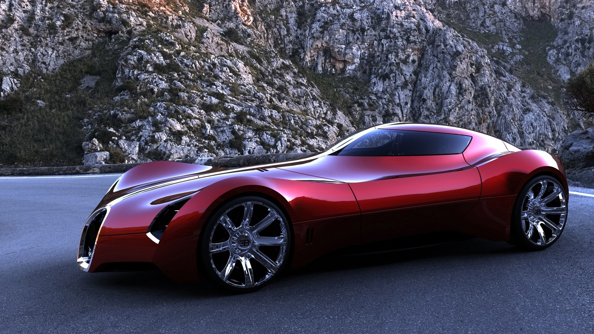 bugatti aeronithe concepto rojo montaña carretera deportes coche