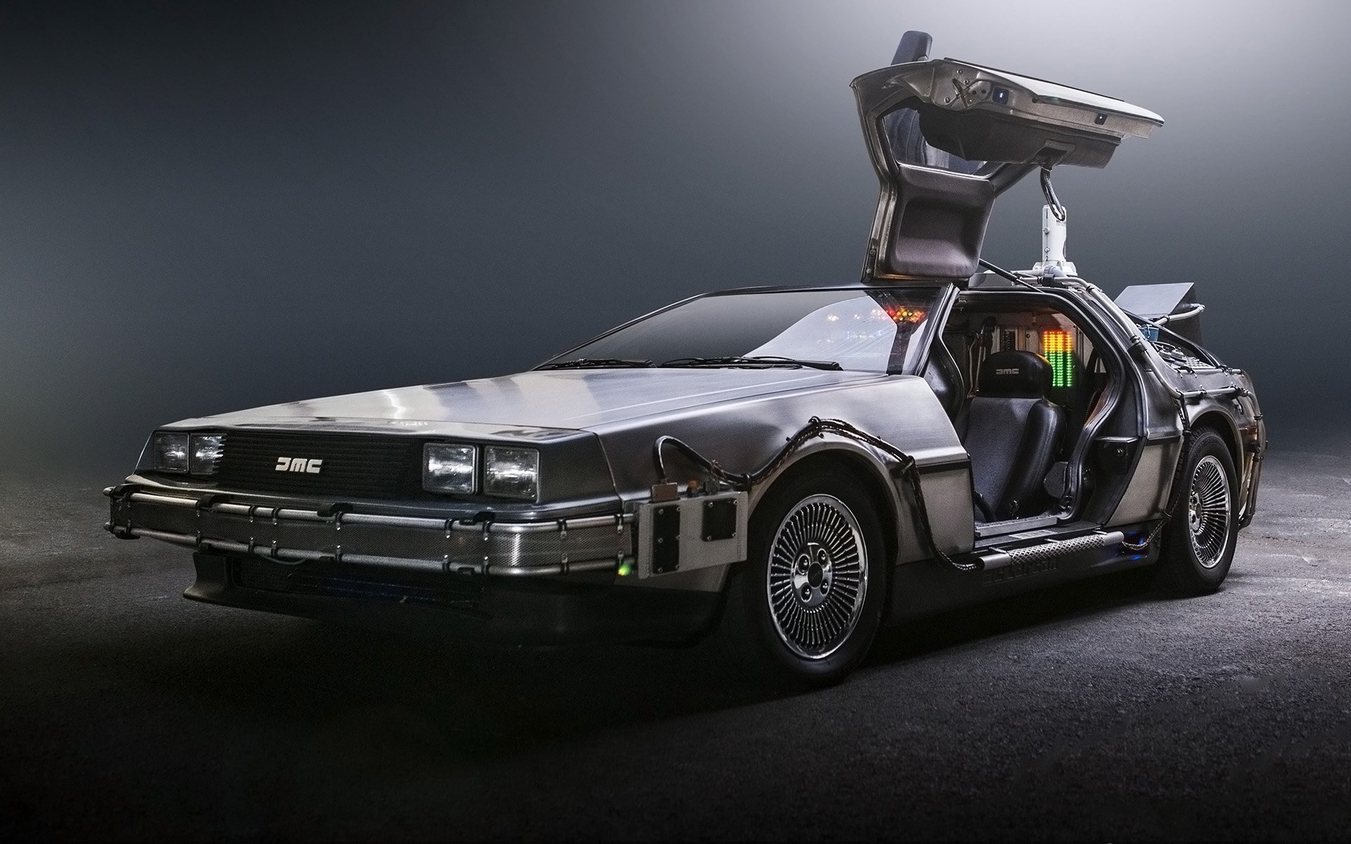 delorean dmc-12 back to the future time machine delorean front door background