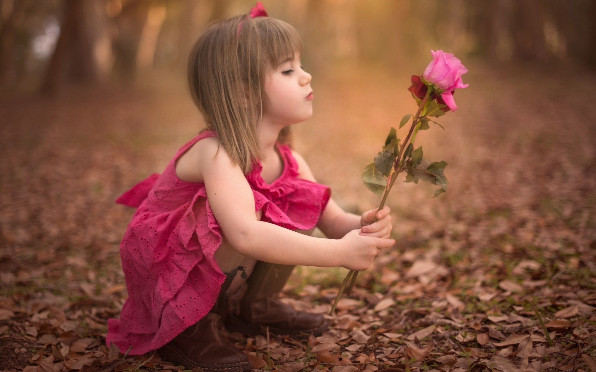 rosa flor niña otoño bebé