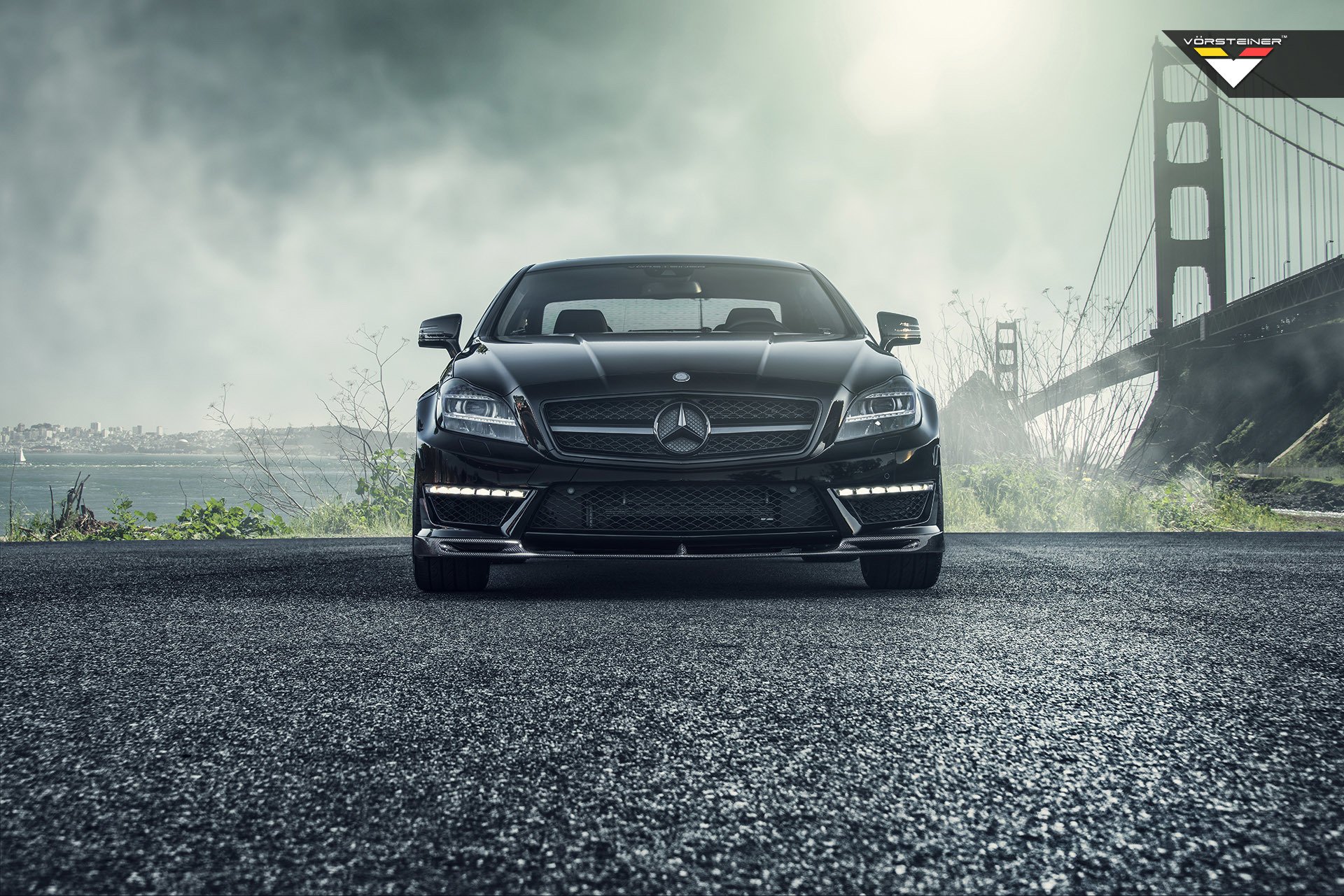 mercedes-benz cls63 amg vorsteiner автомобиль черный тюнинг мерседес мост