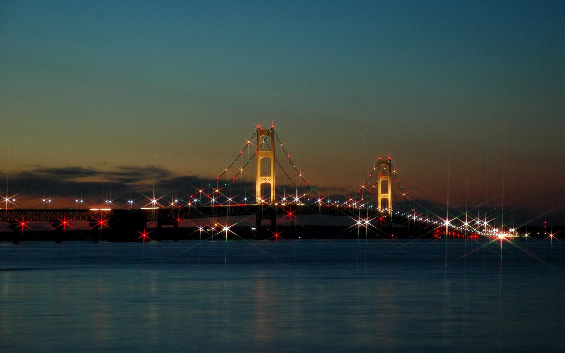 bridge the city lights the sky sunset