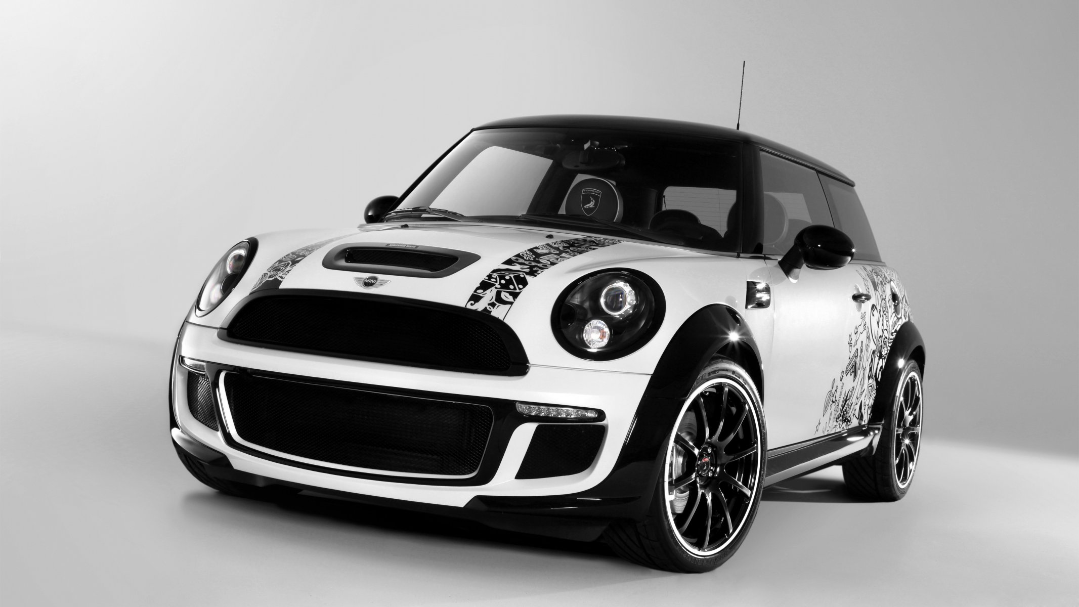 mini cooper s bully noir blanc mini cooper auto voiture voitures jantes aérographe
