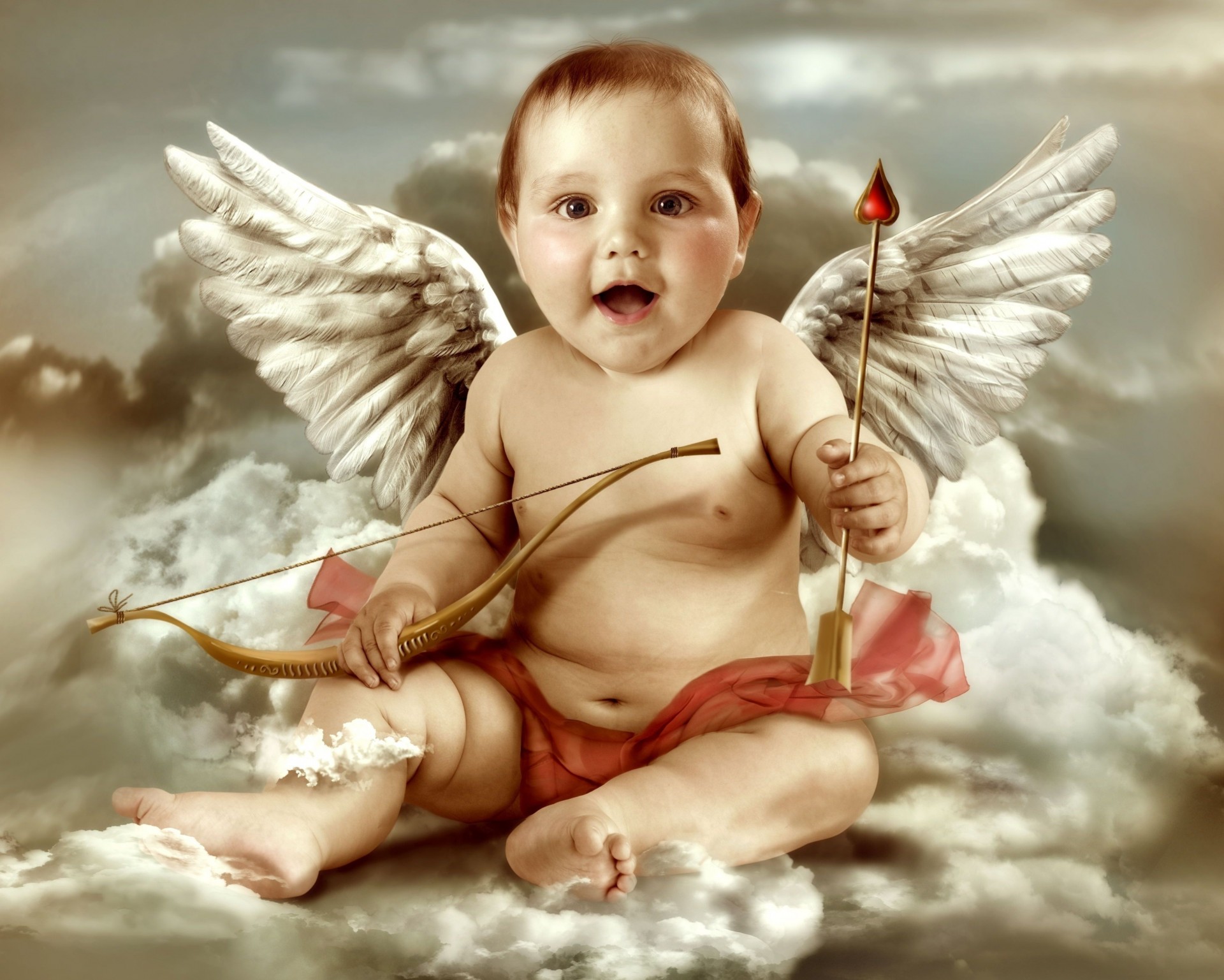 cupidon garçon arc nuage flèche