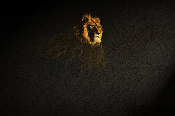 Image d une tête de Lion sur une surface sombre