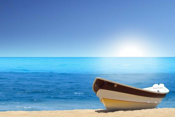 Boat on the sand by the sea
