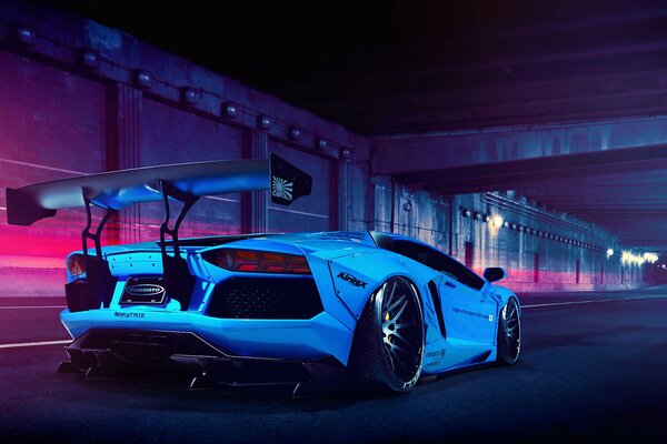 Walking in a blue Lamborghini is freedom