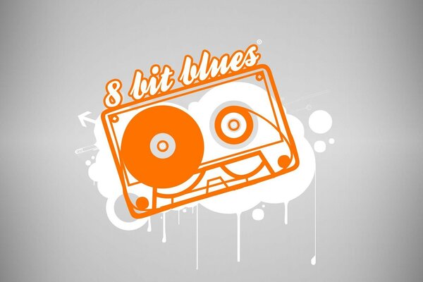 Cassette orange 8 bits sur fond gris
