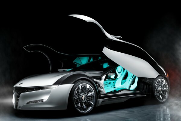 Hermosa máquina futurista sobre un fondo oscuro
