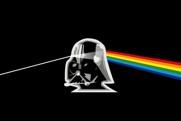 Darth Vader from Star Wars with a rainbow on a black background