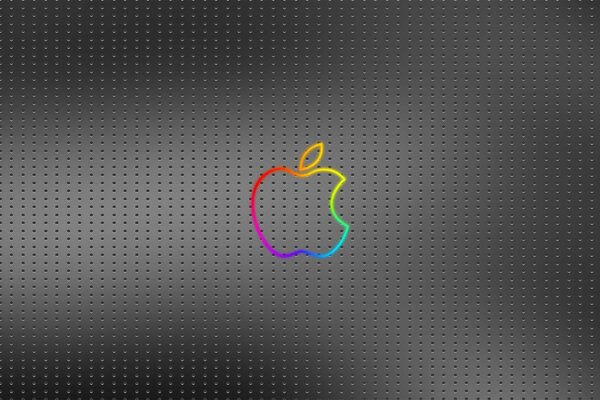 Mehrfarbiges apfelförmiges Logo auf grauem Hintergrund