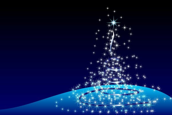 Albero di Natale con luci su sfondo blu