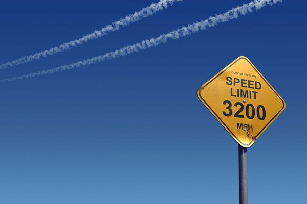 Speed sign on blue sky background