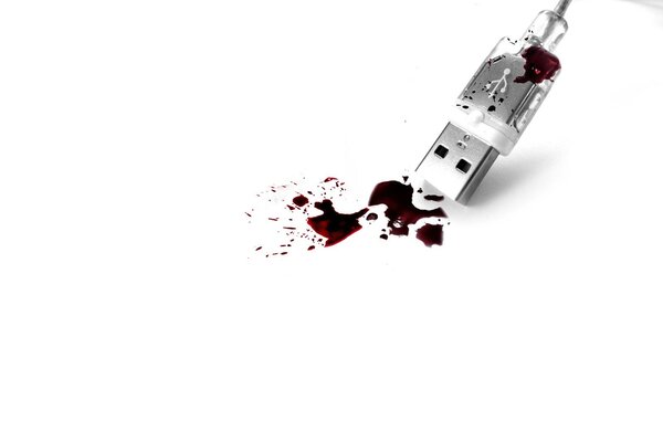Из usb течёт кровь на белом фоне