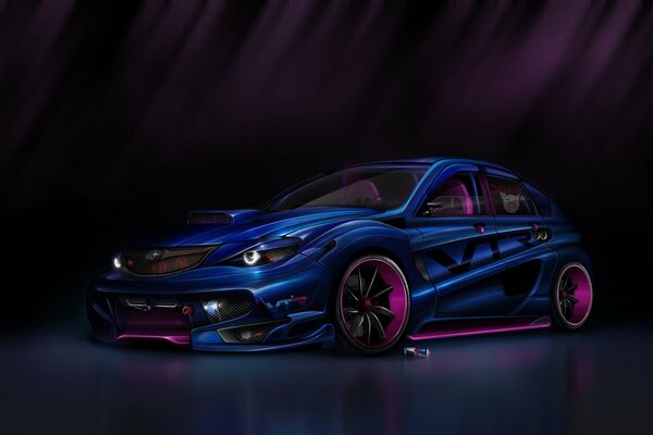 Subaru impreza 3D art Grafica su sfondo nero