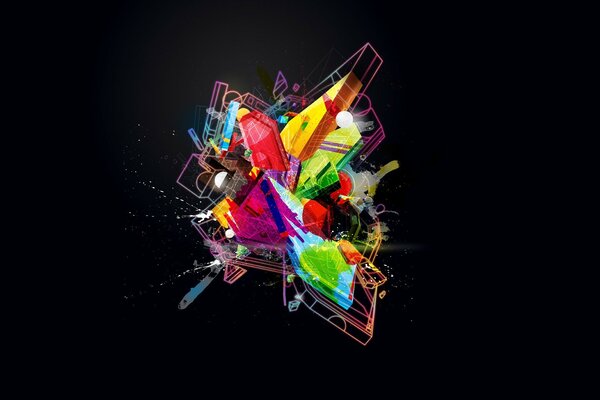 Forme multicolori astratte in 3D su sfondo nero