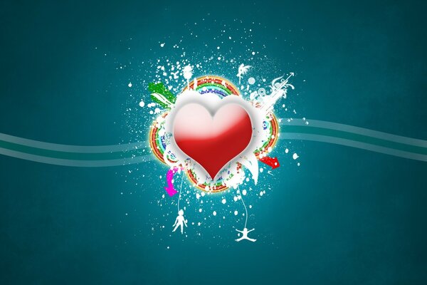 White-red heart wrapped in patterns