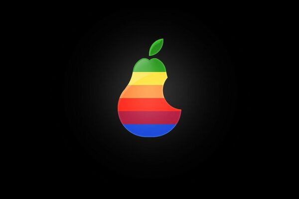 Logo in the shape of a bitten off colored pear