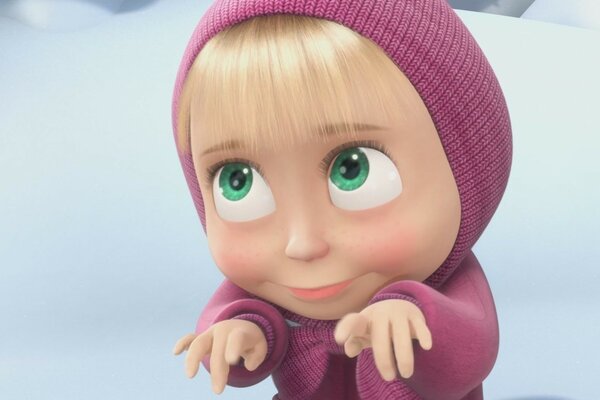 Sly Masha is playing tricks on something in the cold winter