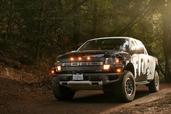 Ford raptor f -150 в осеннем лесу