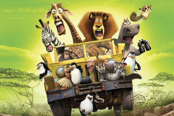 Les bêtes roulent en voiture dans la savane