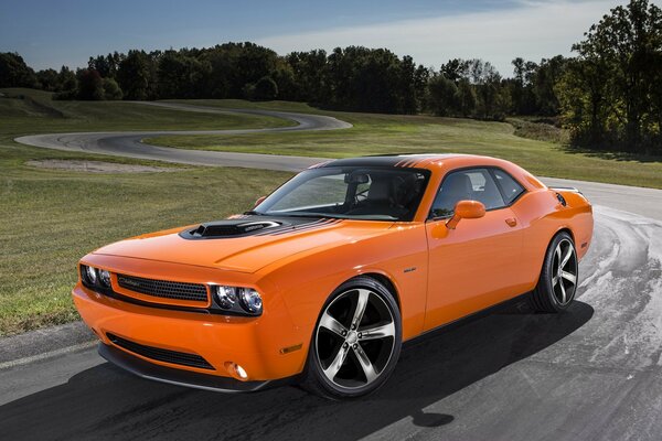 El coche naranja se encuentra en la carretera de búsqueda