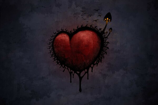 Corazón en el que crecen los hongos