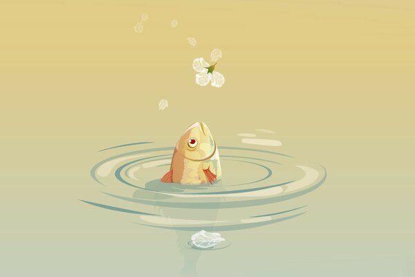 A fish staring intently at a fluttering flower