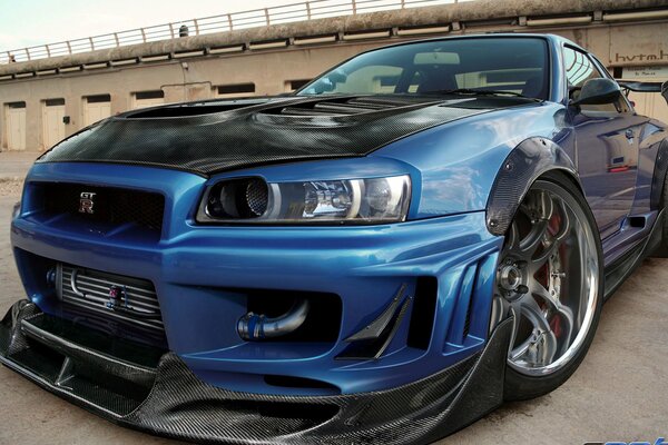 Auto blu sintonizzata super cool