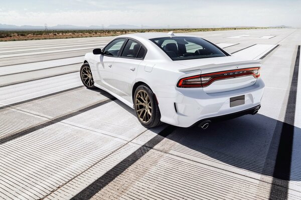 Blanc Dodge charger en arrière-plan