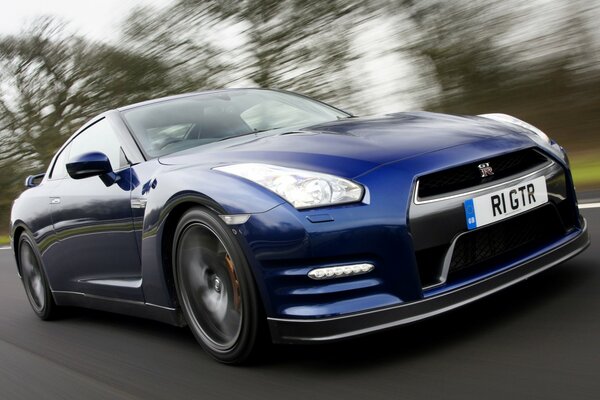 Racing a blue Nissan