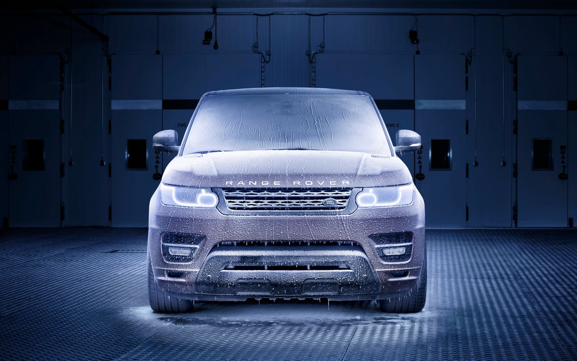 land rover range rover спорт холод мороз лед передок фары авто машина синий