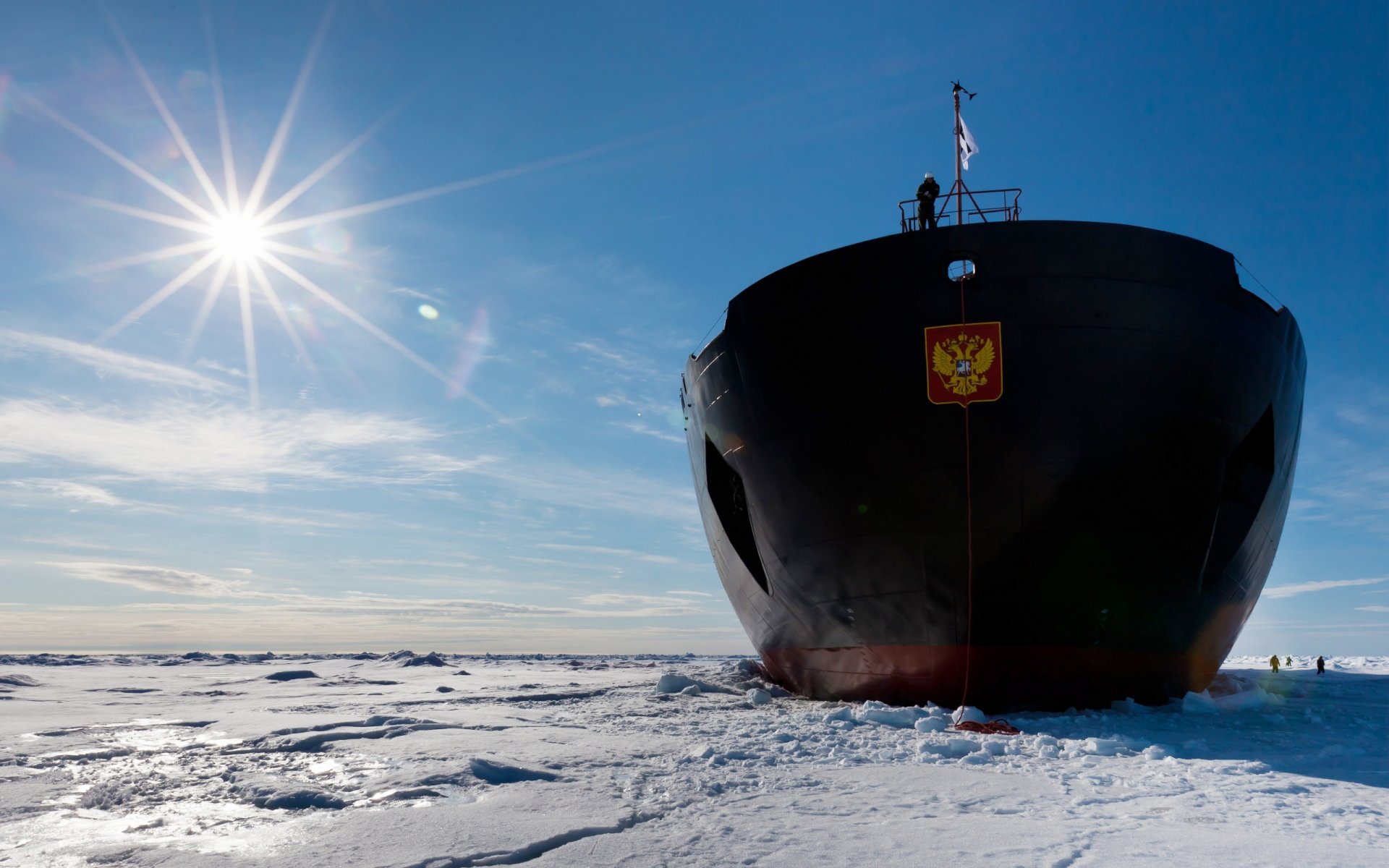 50 years of victory nuclear icebreakers arctic class russia icebreaker next sea tank bow sky sun coat of arms day