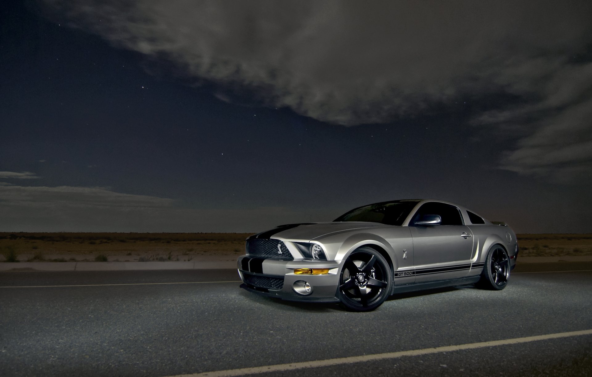 ford mustang shelby gt500 argent muscle car argent muscle car nuit ciel nuages