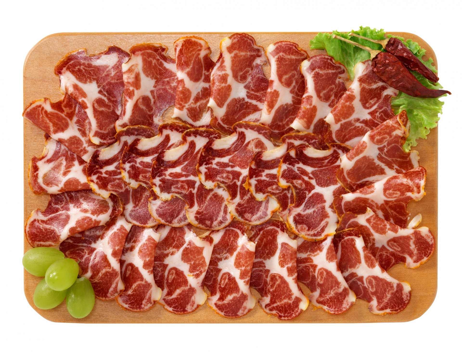 cutting white background plaque bacon meat