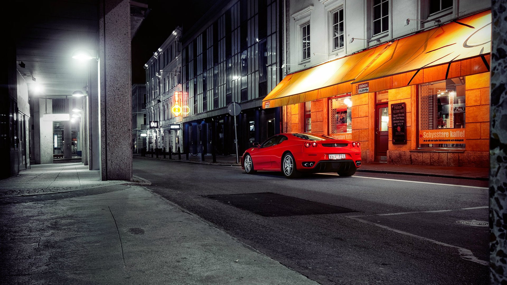 ferrari f430 ferrari rouge ville rue soirée