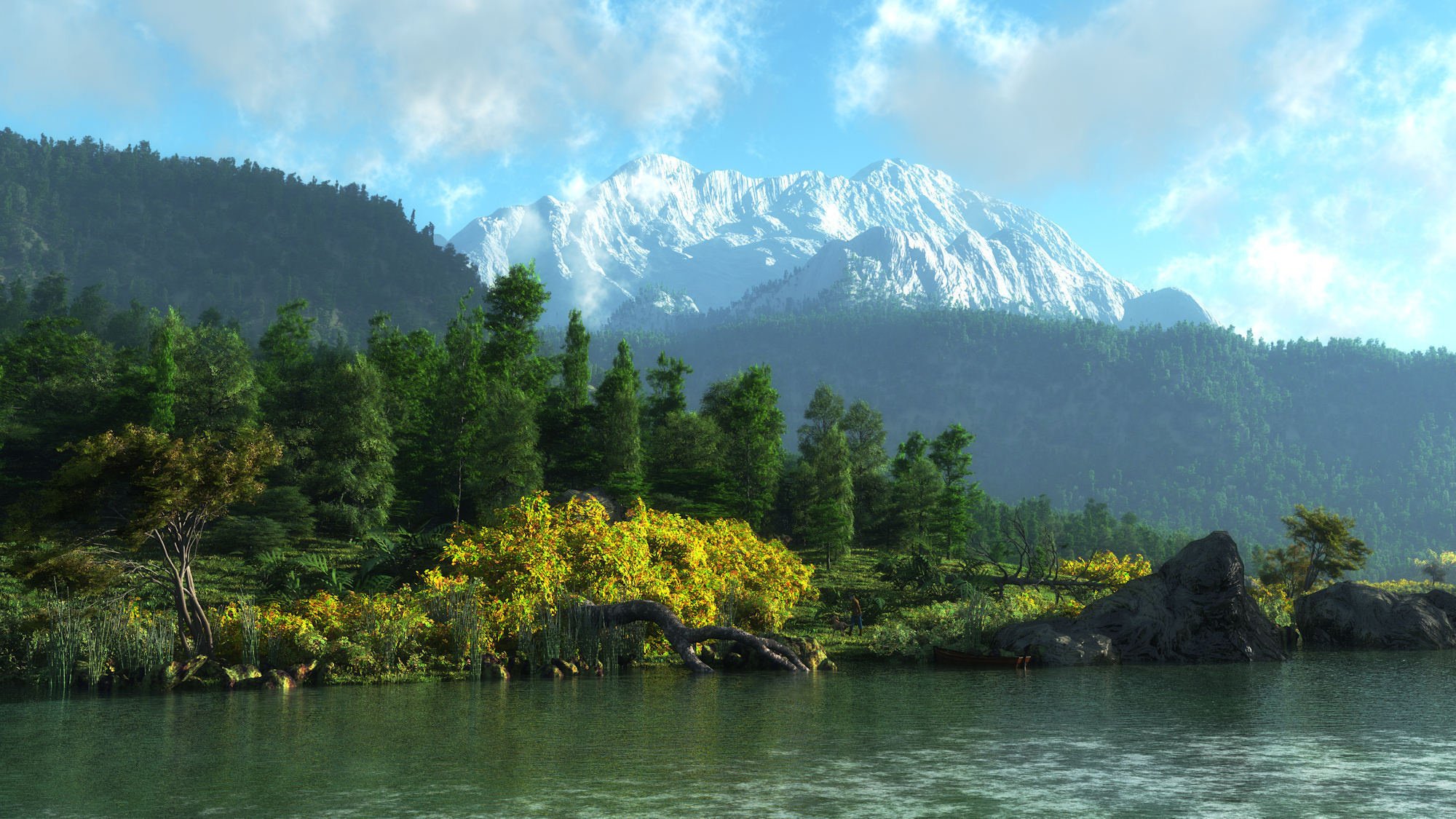 landschaft berge wald fluss