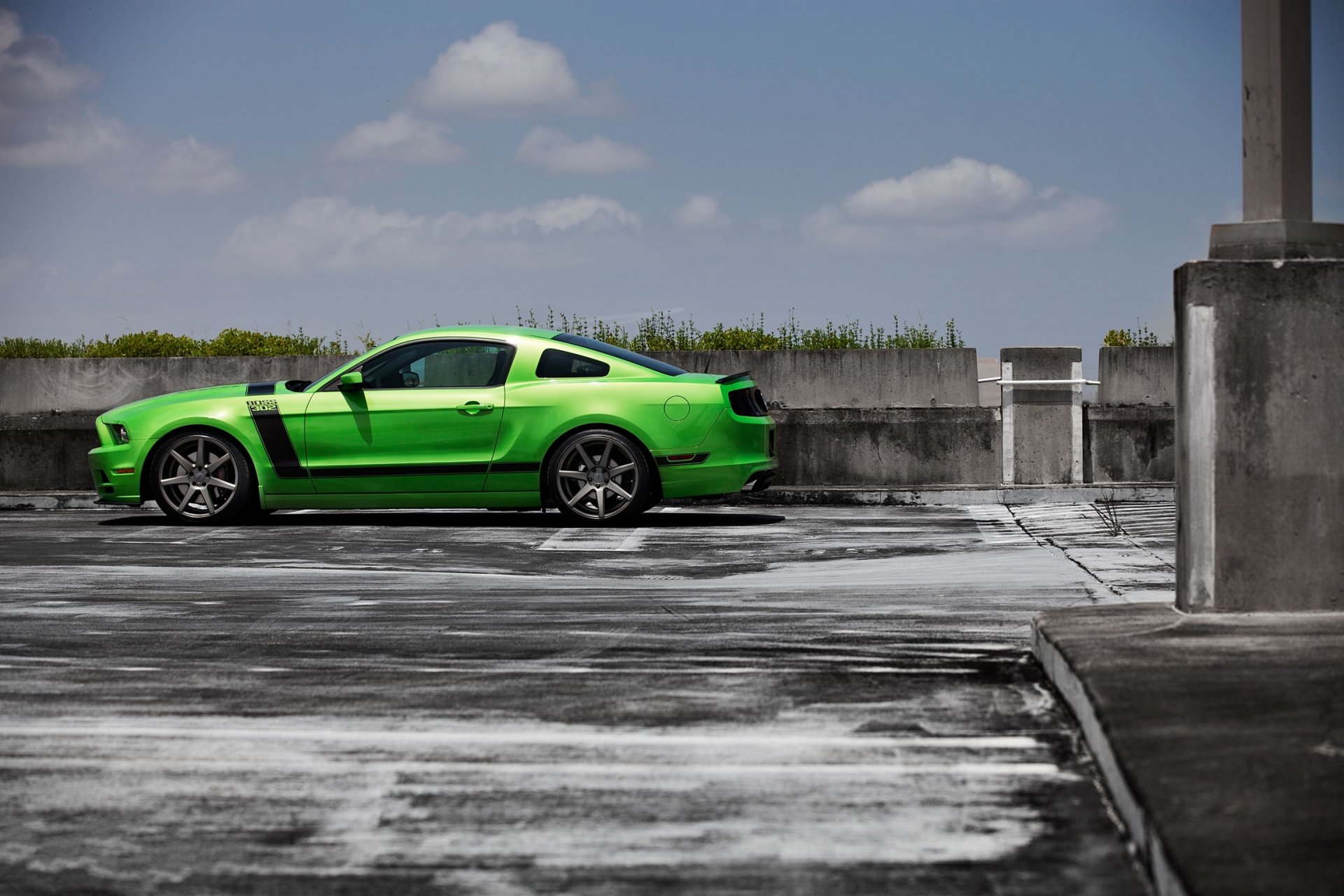 ford mustang boss 302 verde mustang boss 302 verde claro proofile raya negra cielo nubes esgrima hierba