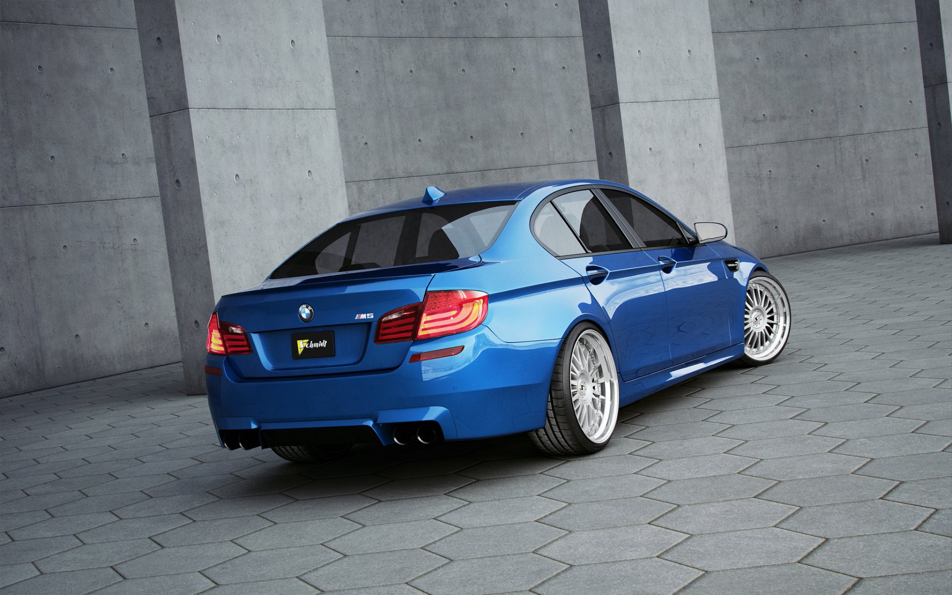 bmw m5 f10 azul bmw vista trasera pavimento gris matrícula negra