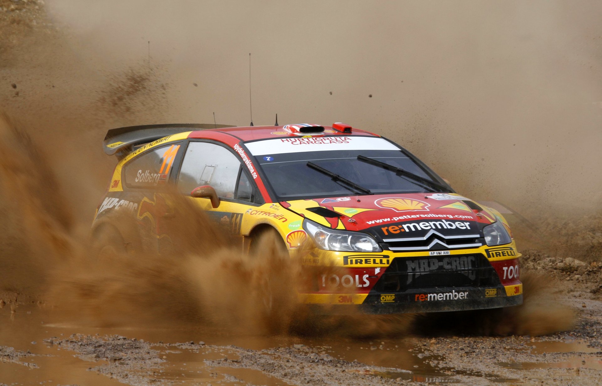 citroen c4 wrc zlot rajd solberg dirt splash przód auto sport