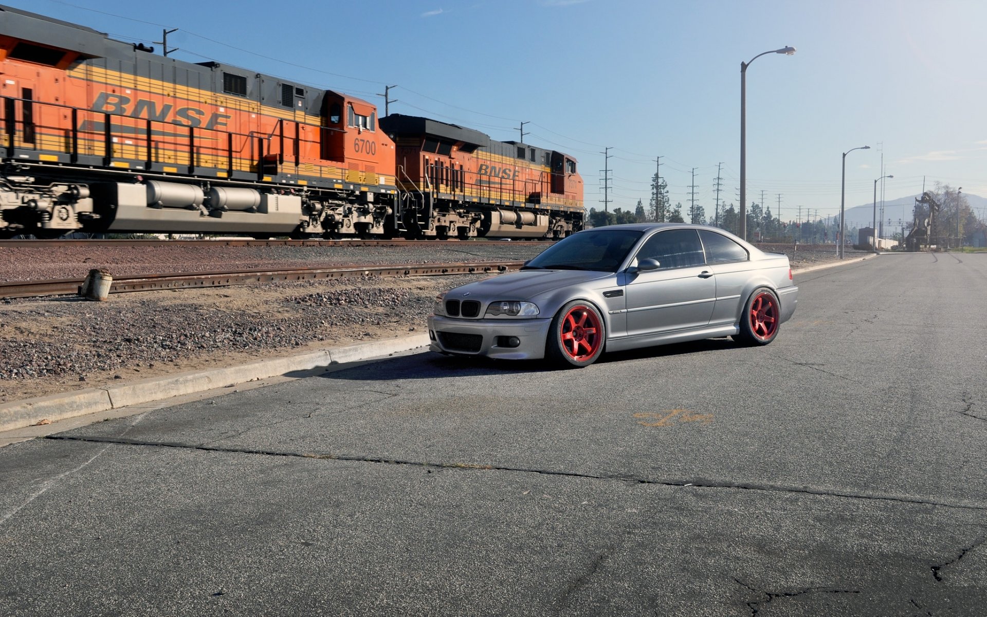 bmw m3 e46 silber bmw silber rot felgen zug stromleitung