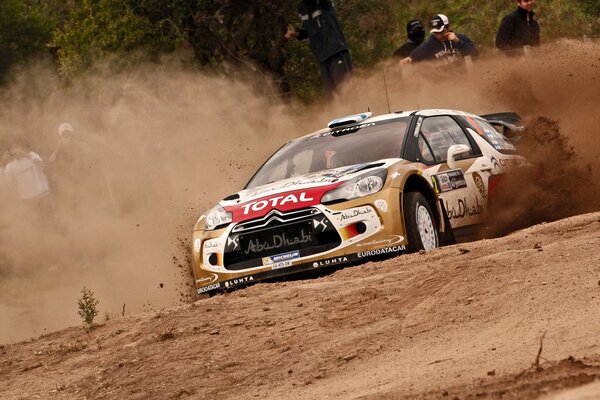 A racing car participating in a rally