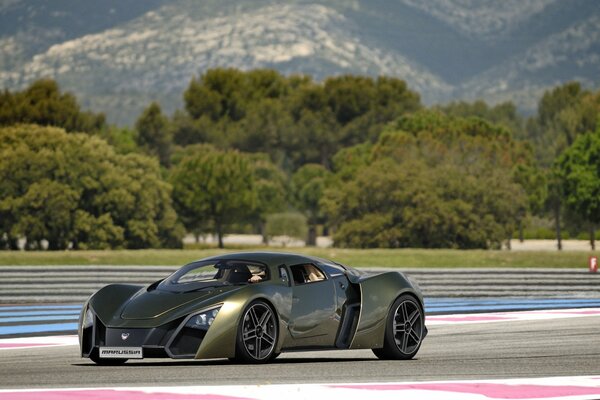 Russian supercar marussia against the background of nature