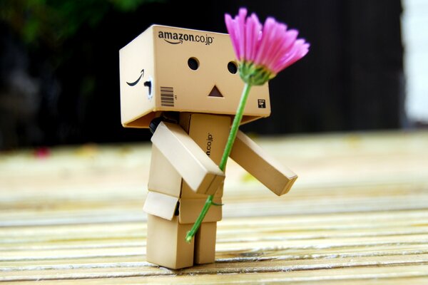 Danbo da una flor como regalo