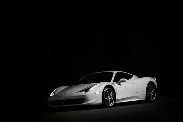 White ferrari on a black background