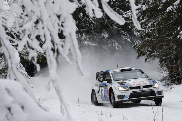 Rallye-Vw Polo im verschneiten Wald